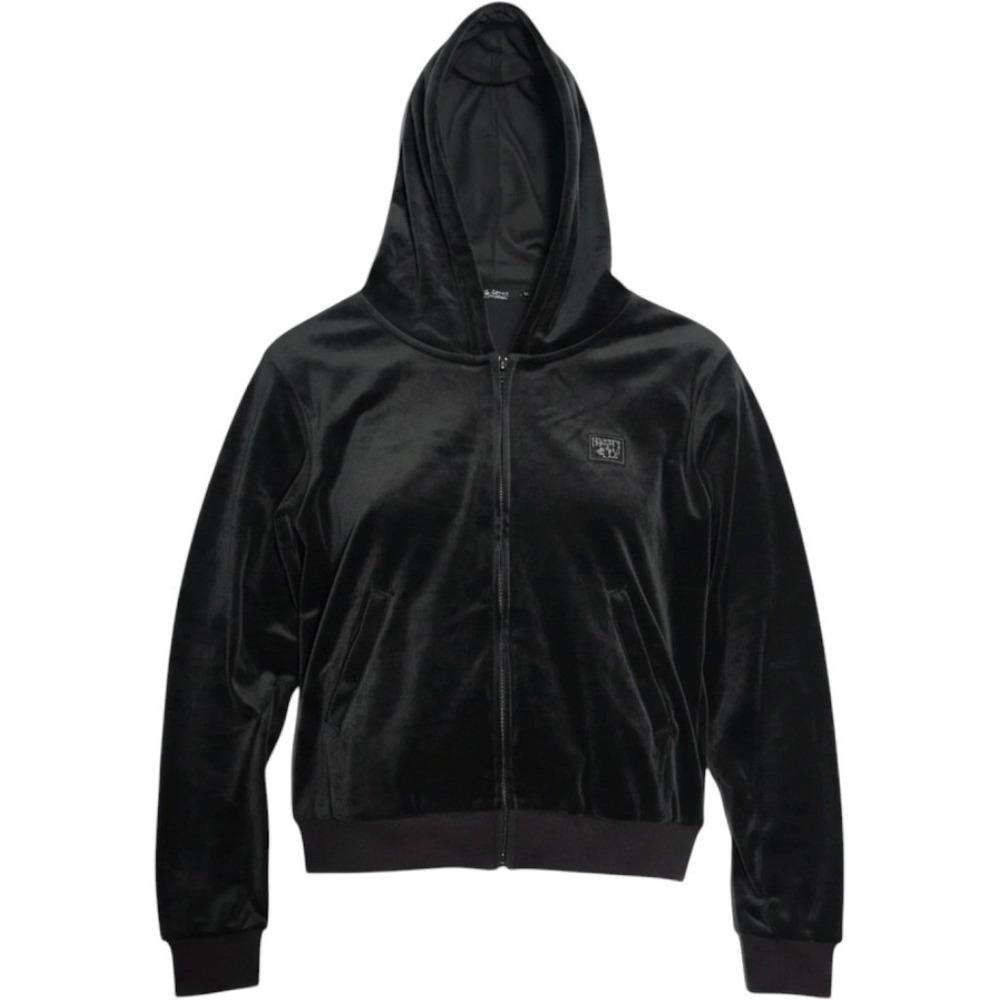 FB County Black Velour Zip Hoodie Women M streetwear athleisure loungewear goth